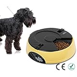 LCD Digital Automatischer zeitgesteuerter Futterspender mit Recorder 6 Mahlzeiten für Haustiere Futternapf Fressnapf Hund Katze Napfe Futterstation (Gelb-Futterspender)