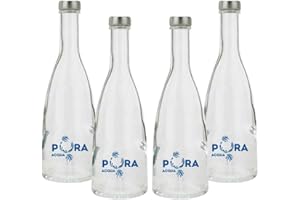 BrandPrint - Set di 4 Bottiglie in Vetro Modello Viola Water da 750 ml con Tappo a Vite GPI33 Argento | Serigrafate Acqua Pura in Blu | Eleganti, Riutilizzabili, per Acqua Naturale.