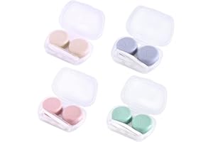 DAWOOWF Etui z soczewkami kontaktowymi,opakowanie 4 mini etui na soczewki kontaktowe z zakrętkami, uchwyt na soczewki kontaktowe podróżne, odpowiednie do futerałów na soczewki kontaktowe podróżne., Beżowy niebieski Zielony Pomarańczowy, beauty case