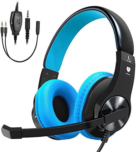 Cocoda Gaming Headset for PS4 Xbox One, Lightweight Stereo Over Ear Headphones with Mic, Volume Control, Noise Cancelling, Adjustable Headband, 3.5mm Jack for Smart phones Laptop PC (Blue)