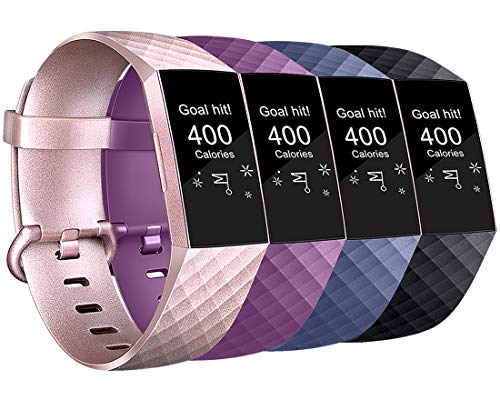 AK Compatible for Fitbit Charge 3/Charge 3 SE Strap, Charge 3 Straps Adjustable Replacement Sport Accessory Wristband for Fitbit Charge 3 (4-Pack Black+Rose gold+Purple+Blue, Small)