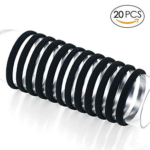 Sundell 20 Piezas Goma Elasticas Pelo, Grande de Algodón Cinta Elástica para Pelo Grueso Pesado y Rizado (Negra)