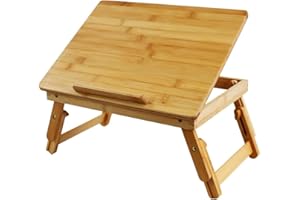WKWKER Bambusowe biurko na laptopa ze składanymi nogami przechylana powierzchnia stół roboczy regulowany stojak na laptopa taca na łóżko do telewizora sofa do nauki komputer iPad Book (naturalny)