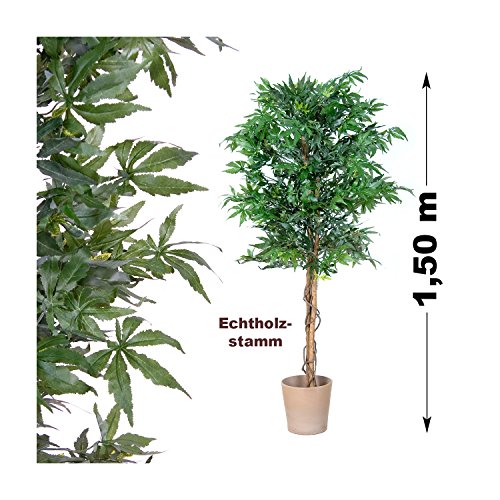 Marihuana Kunstpflanze mit Echtholzstamm Cannabis Pflanze Kunstbaum - 150 cm groß - 3