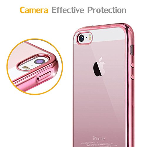 iPhone SE Case,SplaksÂ® [Rose Gold] Extra Shock-Absorb Clear back panel+ Rose Gold Metal Plating Frame ,Extreme Lightweight Soft Flexible Silicone Rubber Anti-Scratch Protective Case For iPhone SE/5 SE/5/5S-Rose Gold