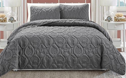 EverRouge 0028860CHK Oversize Coral 3 Pcs Bedspread Set, Charcoal, King, Charocal Gray