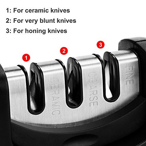 Anpro Messerschärfer, Messerschleifer, Knife Sharpener mit 3 Stufen, Schwarz - 3