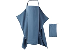 Dimoxii Couverture Allaitement Bébé avec Pochette, Cape d'Allaitement en Mousseline, Tablier Allaitement avec Lanière Réglable, Vêtement Allaitement Femme en Coton, Cache Allaitement Écharpe (Bleu)