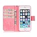 Lomogo [Butterfly Flower] iPhone 5S 5 SE Leather Wallet Case with Kickstand Credit Card Holder Magnetic Closure Shockproof Flip Case Cover for Apple iPhone 5S 5 SE (Pink)