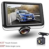 360⁰ Panoramic Dash Camera with Rear Camera, 1080P / 1440P FHD Auto Cam, 220⁰ Wide Angle, 360° Spherical Wide Angle, F2.0, 7P Fisheye Lens, 4.5" Touch Screen, 24H Parking Monitoring, G-Sensor, Loop Recording, Collision Lock, 4 Video Recording Mode, black.