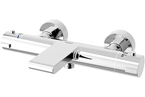 AiHom Robinet de Baignoire Cascade Thermostatique pour Baignoire Robinet Mitigeur,Robinet Thermostatique Bain Douche avec Bouton Sécurisé à 38°C en Laiton Chromé