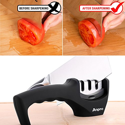 Anpro Messerschärfer, Messerschleifer, Knife Sharpener mit 3 Stufen, Schwarz - 6