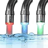 Alimentado por agua - Sin carga. Sin pilas Sin enchufes Esta luz inteligente se adhiere a su grifo y crea su propia potencia a partir del agua que fluye a través de ella. Es su pequeño generador de energía hidroeléctrica el que crea una cascada de colores cada vez que la usa.