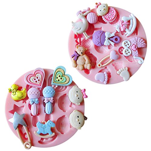Karen Baking 2Pcs/Set Babypflege Geformt 3D Silikon-verzierender Schokoladen-Kuchen-Form-Fondant-backendes Werkzeug-Rosa