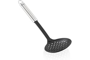 Leifheit Écumoire Nylon Sterling, Grande cuillère ajourée idéale pour cuisiner et pour le service à table, Écumoire nylon et inox de qualité supérieure résistant à la chaleur avec œillet de suspension