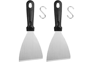 AUTUUCKEE Spatola per barbecue, 2 pezzi, spatola Plancha, set di spatole da cucina con 2 ganci a forma di S, spatola per barbecue in acciaio inox con manico in plastica, per griglia/cucina/cucina