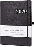 2020 Agenda- planificateur hebdomadaire A4, couverture en cuir avec boucle pour stylo et papiers épais, pochette intérieure et pages de 88 notes dans une boîte cadeau