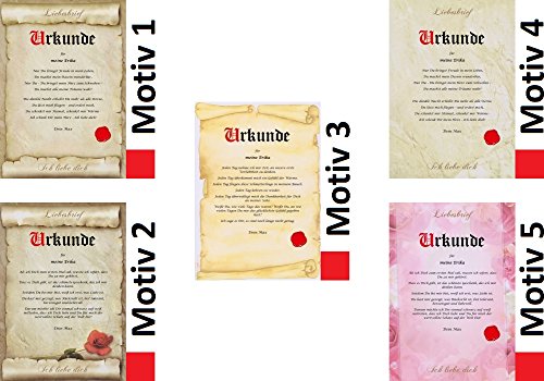 Liebesurkunde Geschenkidee Liebesvertrag Hochzeitstag Urkunde persönliche Karte Pergament div. A4 Papier Motive - 7