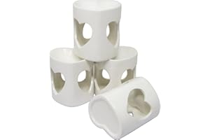 BARGAINS-GALORE Set Of 4 Heart Shape Wax Melt Burner Ceramic Essential Oil Burners | Love Decor Pattern Scented Diffuser Warmer | Home Bedroom Holder Candle Aromatherapy | Xmas Gift Set