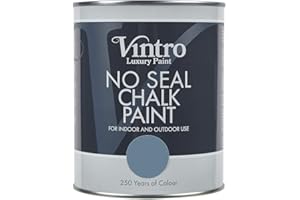 VINTRO PAINT Vintro | No Seal Chalk Paint | Blue | Interior & Exterior Use | Furniture | Walls | Wood | Metal | 1 Litre (Chiswick House)