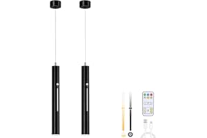 Lightsjoy Lamparas Colgantes De Techo Recargable 5000mAh, 2 Lampara Techo Con Batería, Regulable 3000-6000K, Lampara Colgante Con Sensor Y Temporizador Para Dormitorio, Salón, Comedor Negro 30cm