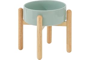 Havniva Ceramic 8.2inch Raised Dog Bowl with Stand for Large - Breed Dogs, Pet Food and Water Feeder(Single Bowl with Stand - Light Green)