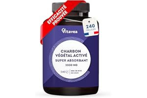 Charbon Actif Végétal Super Absorbant 2000 mg - 240 gélules - Charbon Végétal Naturel Issu de Noix de Coco - 1 mois - Fabriqué en France - Vitavea