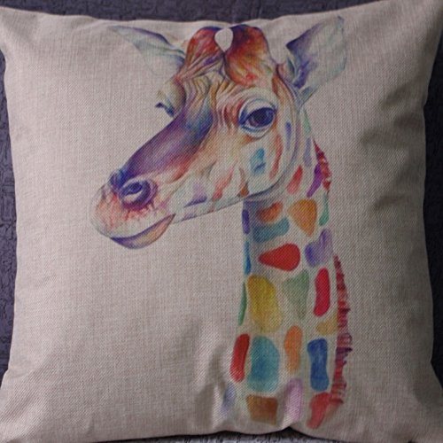 Dekokissen Bunte Tiere Leinen Kissenbezug 45x45 (Giraffe)