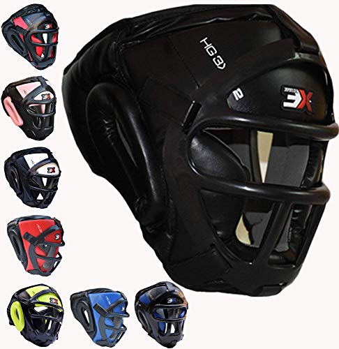 3X Professional Choice Casque De Boxe MMA Grille Protection Garde de Tête Muay Thai Kickboxing Arts Martiaux Krav Maga Entraînement(Multi Couleurs/Tailles)