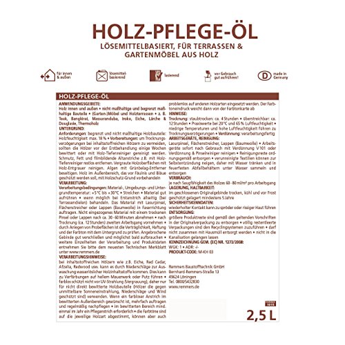 Holz Pflegeöl – 2,5 Liter – Holzöl – Lärche – für innen und außen – geeignet für Möbel, Treppen, Parkett, Holz-Boden, Terrassen – Holzschutz – Schutzschicht – LAGERWARE - 2