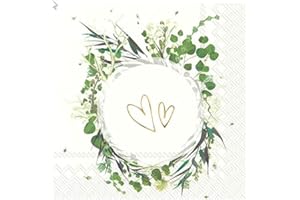 ‎KOMIRO 20 Servietten Zwei Herzen im Kranz als Tischdeko für die Hochzeit 33x33cm