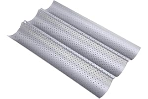 DILPEAK Baguette Backform, Brot Backen Zubehör, Backformen, Baguette-Backblech mit Antihaftbeschichtung für 3 Baguettes, Hochwertige Backform Baguette (38x24.5x2.4cm) Silber