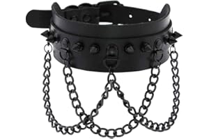 Borsgye Punk Leather Goth Choker Collar Adjustable Rock PU Leather Choker Necklaces Teen Girls Cosplay Jewelry Vintage Necklaces with Black Chain - Rivet
