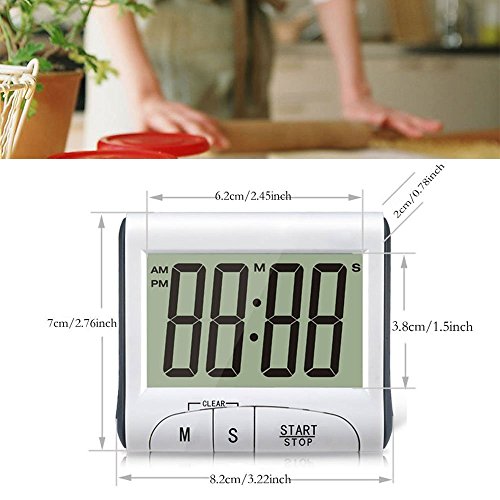 3 Stück Küchenwecker-Senbowe™ Digital Küchenwecker/Klasenzimmer Wecker/Kochen Wecker Mit großem Display,Laut Alarm Klingen,Starke magnetische Unterstützung,Einziehbarer Stand - 5