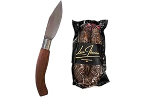LUX IBÉRICO - Pack Morcilla Achorizada Ibérica Picante (350g) + Navaja de Bolsillo Artesanal de Acero Inoxidable 85mm – Embutido Extremeño + Navaja de Campo Tradicional
