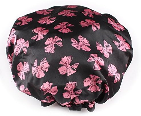 Shelley commerce Waterproof Double Layers Women's Shower Cap Reusable Bath Cap Bathing Hat (Black Butterfly)