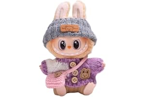 MINGSOLDIER 17cm Doll Clothes Suitable for 17cm labubu Dolls Accessories Sitting 1hat+1bag+1sweater Purple Set No Doll