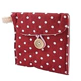 SODIAL(R) Women Rectangle Dotted Sanitary Towel Holder Bag Button Pouch Burgundy White