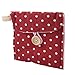 Women Rectangle Dotted Sanitary Towel Holder Bag Button Pouch Burgundy White