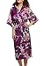 Produktbild Dolamen Damen Morgenmantel Kimono, glatte Satin Nachtwäsche Bademantel Robe mit Peacock und Blume Kimono Negligee Seidenrobe locker Schlafanzug, Langer Stil (Small, Lila)