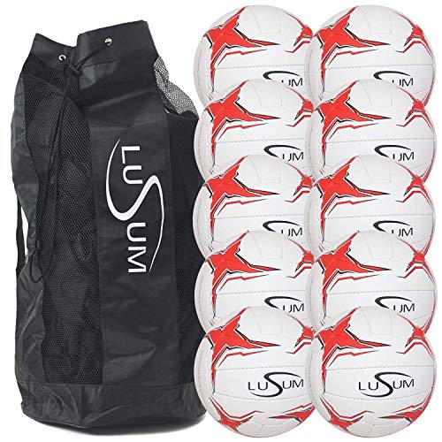 Lusum 10 x Optio Training Netballs With Heavy Duty Ball Bag (Size 4) Official Size and Weight