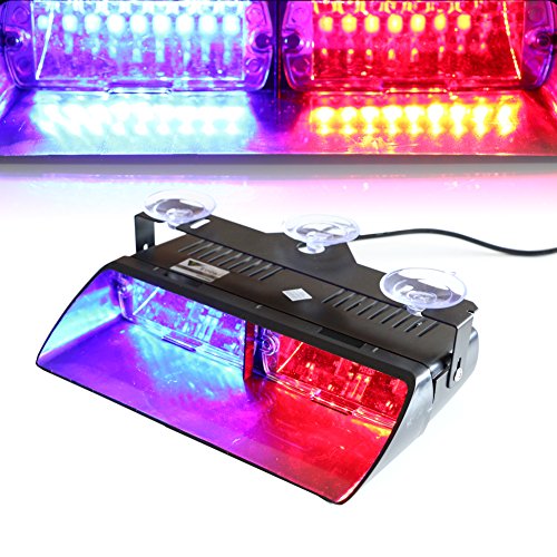T Tocas Alta Intensidad 16 LED aplicación de la ley de policía Policía Lámparas de peligro de advertencia de emergencia luces estroboscópicas para el vehículo del carro del coche SUV interior del techo / tablero de instrumentos / parabrisas con ventosas (rojo-azul)