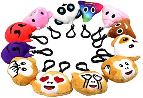 FCBB 12 Pieces Emoji Plush 2 Inch Mini Keychains Plush Toys Bag Fillers