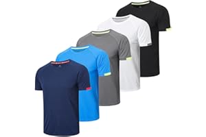 HUAKANG 5 Pack Mens T Shirt Crew Neck Short Sleeve Gym Top Men Running Workout Breathable Moisture Wicking Athletic Shirts