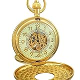 Ogle Vintage römischen Luminous Gold Kupfer Double offener Cover Kette Fob Self Winding automatische mechanische Taschenuhr