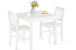 ‎FURNITABLE FURNITABLE Esstisch aus Holz mit 2 Stühlen Sets Küchentisch Sets Esszimmermöbel Weiß 3-teilig Kleiner Essgruppe 75 * 73 cm