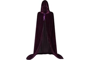 Sunairy Velvet Halloween Cloak with Hood, Vampire Cape Witches Cloak Adult Halloween Costumes for Women and Men (Medium, Purple)