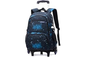 ANSIEDIO Cartable a Roulette Garcon Fille, Cartable à roulettes Sac à Dos à roulettes Bagages Enfants Sac de Voyage (Bleu Étoilé)