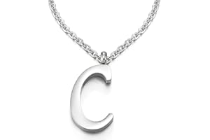 COOLSTEELANDBEYOND Nom Initial Lettre Alphabétique A Pendentif - Collier pour Femmes Homme - Acier - Couleur Argent - 50cm Corde Chaîne