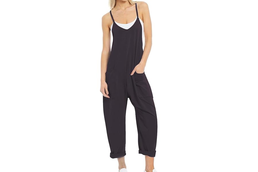 Jumpsuits for Women,Loose Sleeveless Strap Rompers With Pockets, Fall Overalls